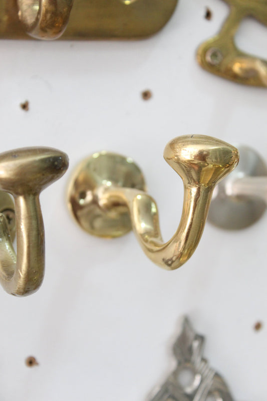 Rustic Wall Mounted Brass Hooks for Bathroom and Coat Hanging, Handcrafted with an Unlacquered Finish for a Timeless Look