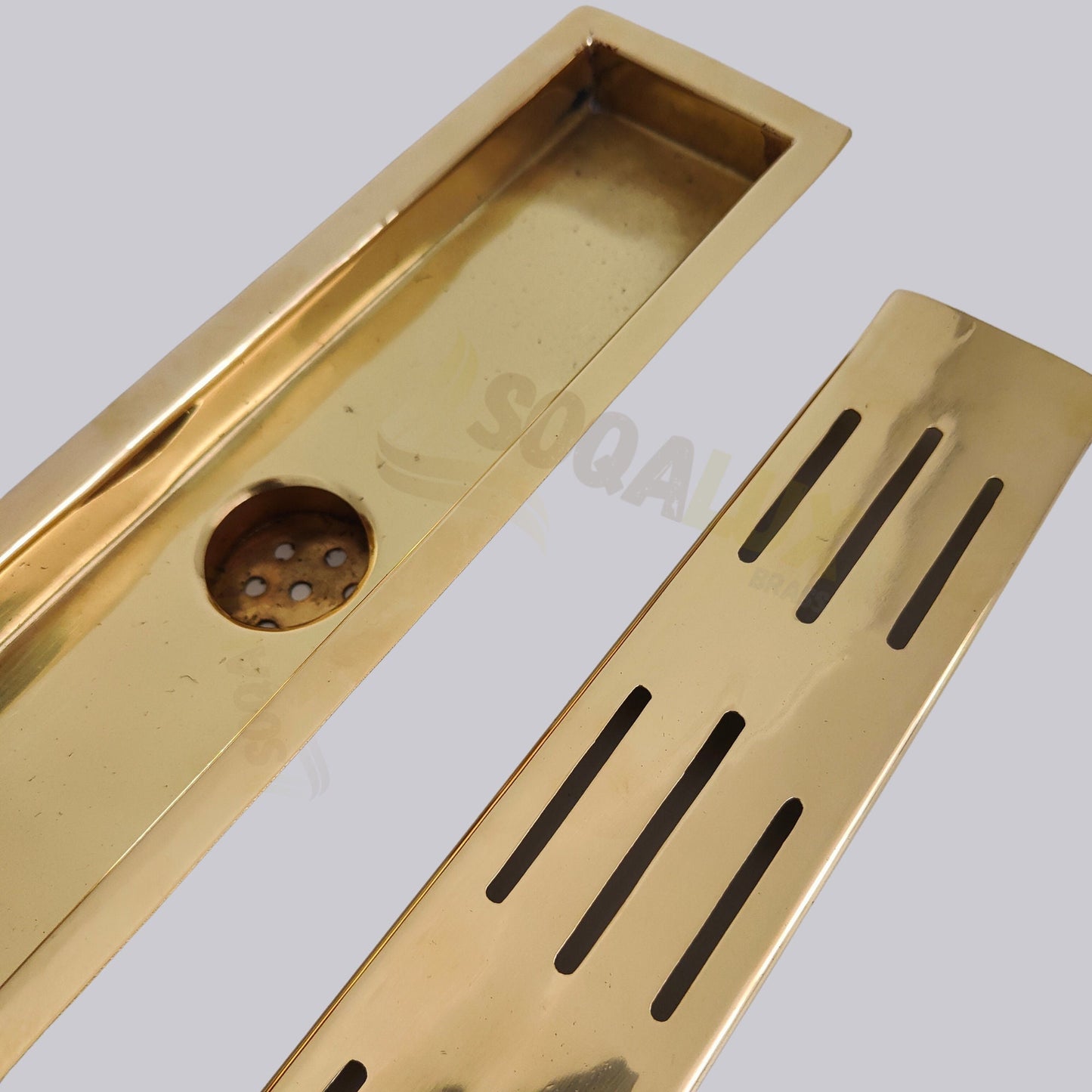 Unlacquered Brass Linear Floor Drain - Handcrafted Drain For Bathroom.