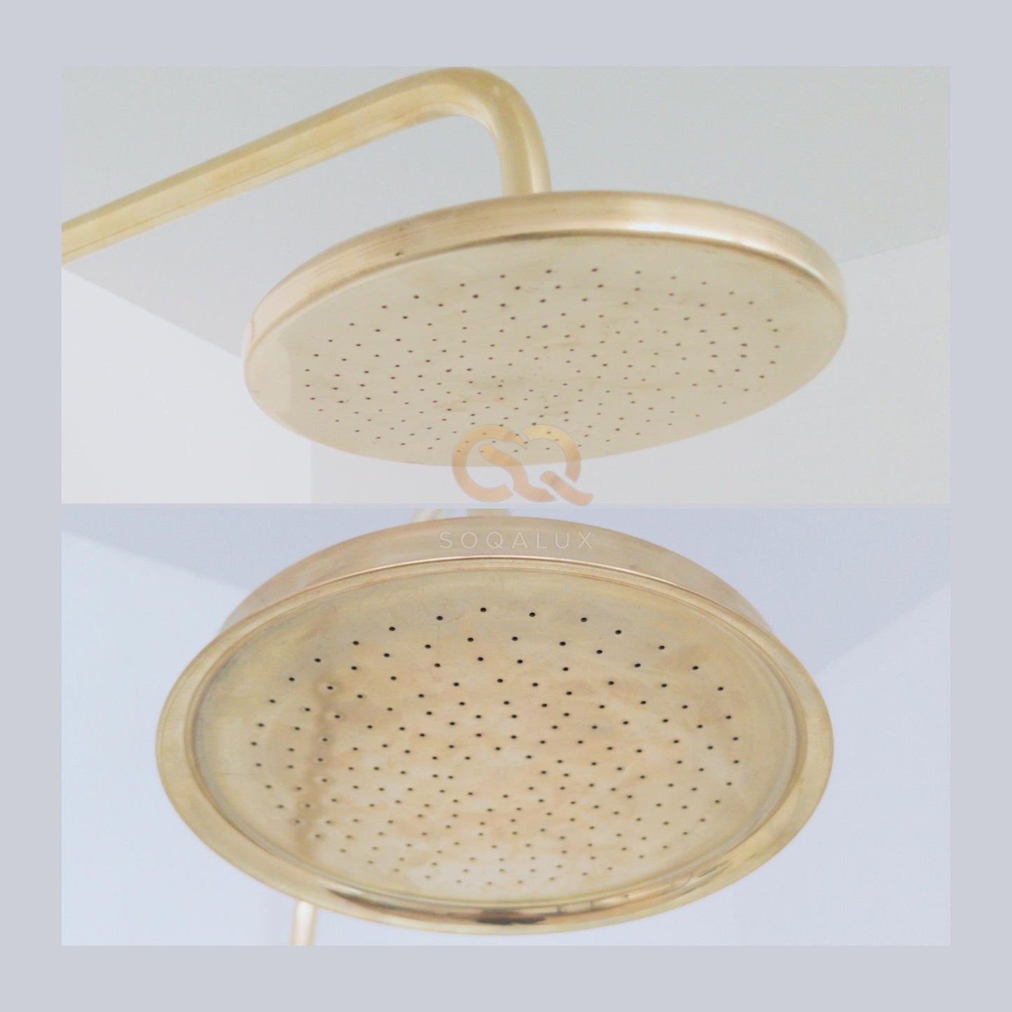 Unlacquered Solid Brass Shower Head With Extension Arm.