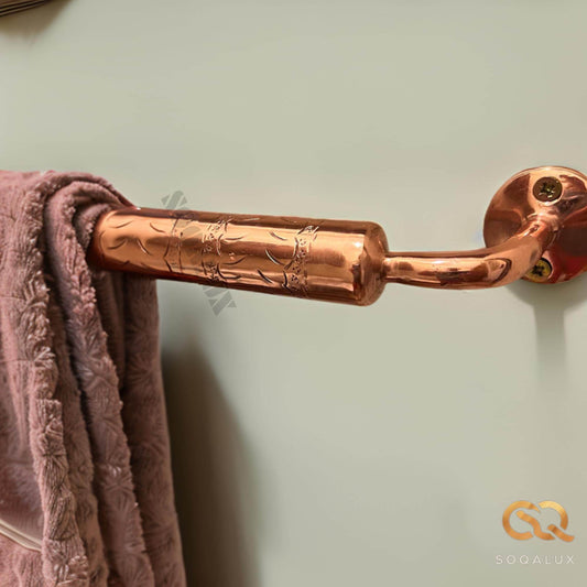 Engraved Solid Copper Towel Bar For Bathroom, wall Mounted Towel holder.