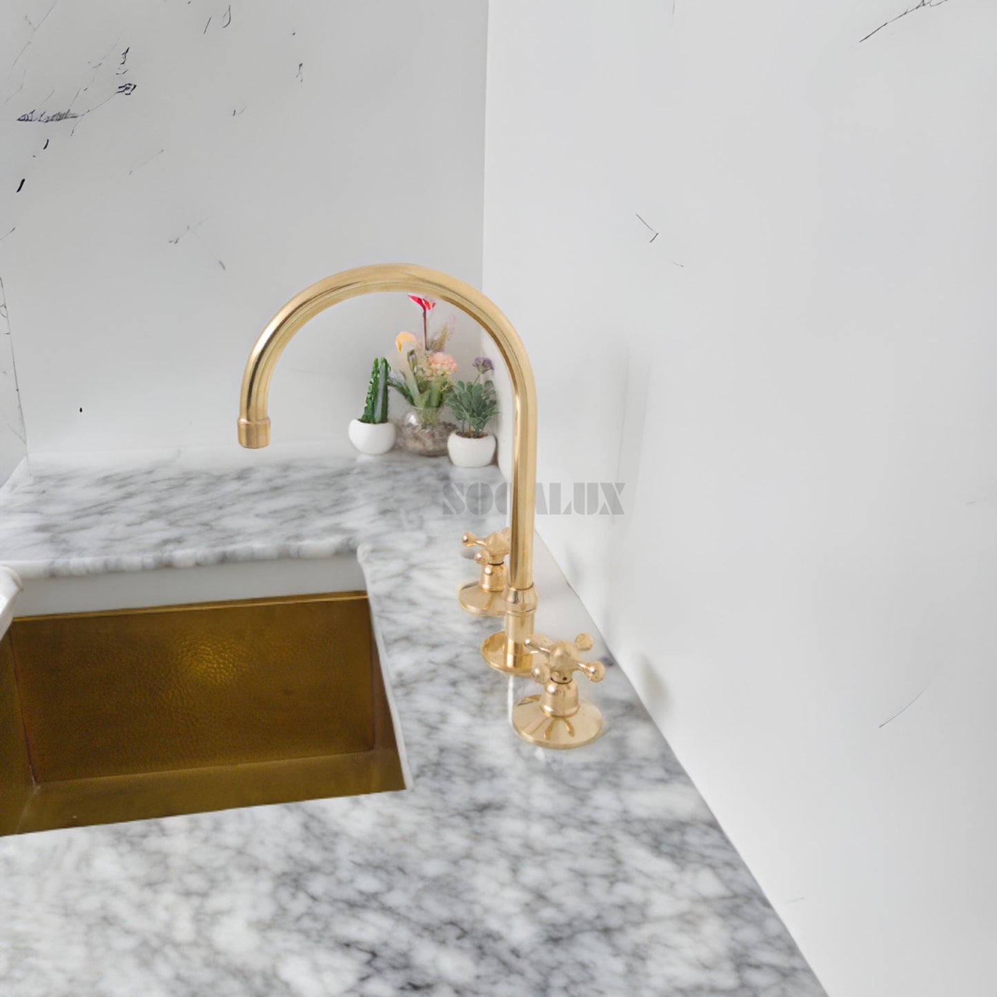 Unlacquered Solid Brass Faucet- vanity 3 holes faucet.