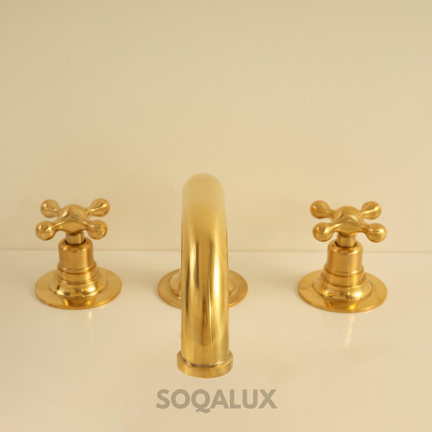 Solid Brass Bathroom Faucet, Unlacquered Gold Tap, Antique Style Gooseneck Faucet for Sink.