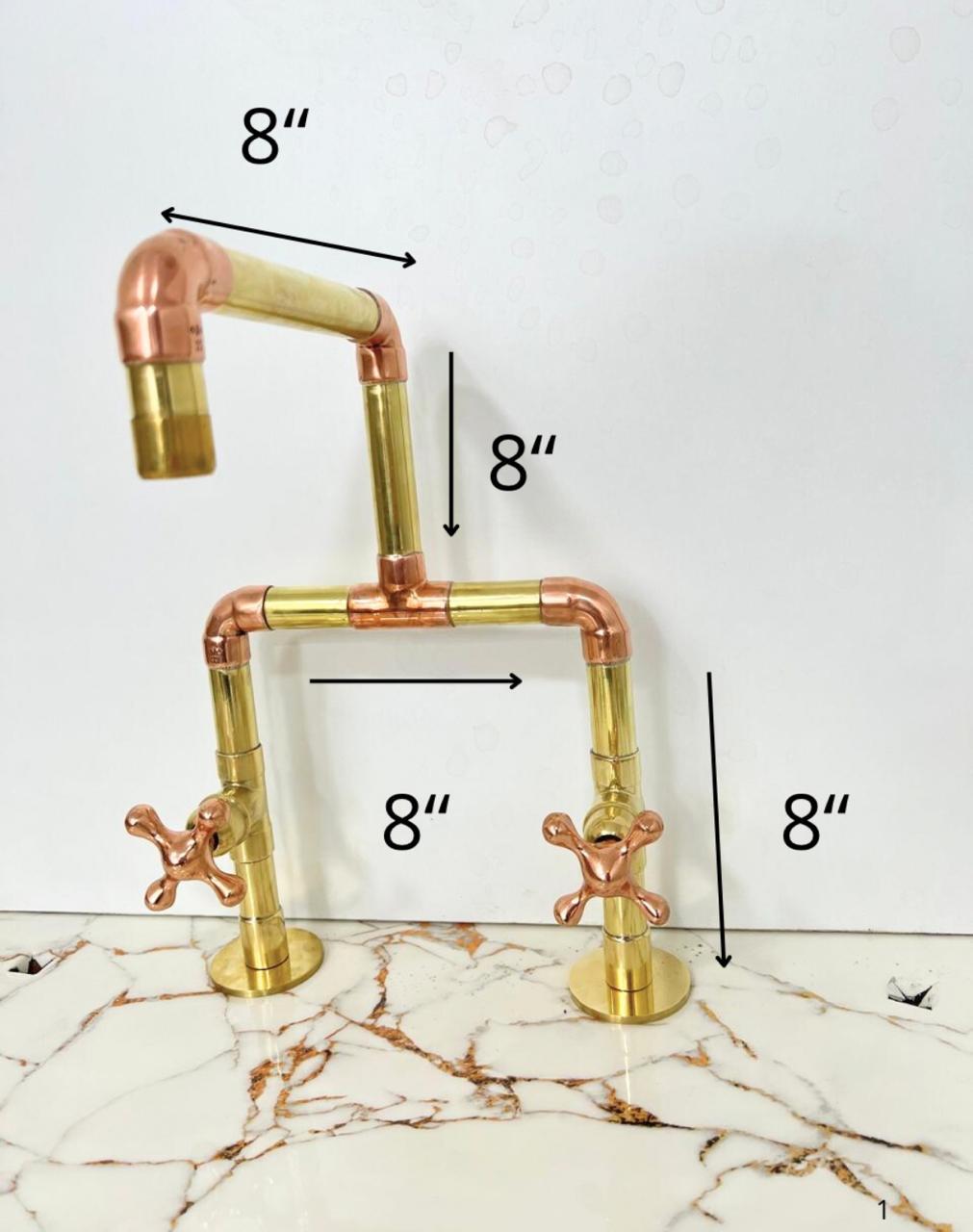 Unlacquered Brass & Copper Kitchen Faucet, Deck mount tap, Antique faucet.