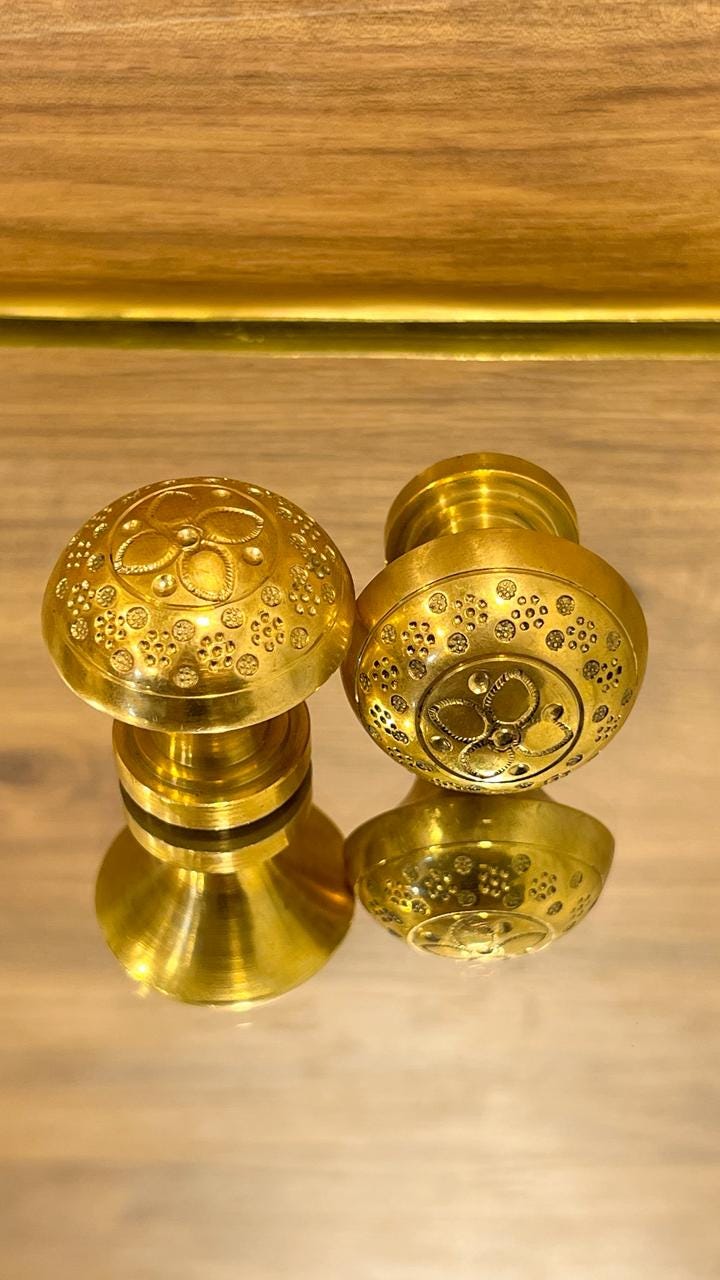 Unlacquered Brass Ball Cabinet Knobs- Engraved Drawer Pulls Handles.