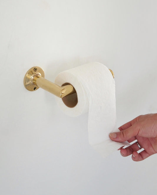 Unlacquered Brass Toilet Paper Holder for bathroom, Vintage hardware, Antique toilet roll.