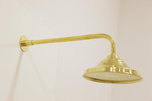 Unlacquered Solid Brass Shower Head - Round ShowerHead with Arm Extension.