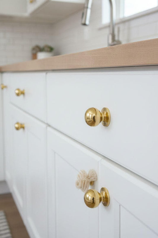Unlacquered Brass Ball Cabinet Knobs, Drawer Brass Knobs