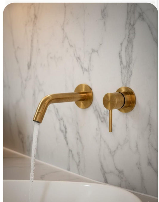 Unlacquered Brass Wall Mount Faucet, Single Handle Vanity Sink Faucet.