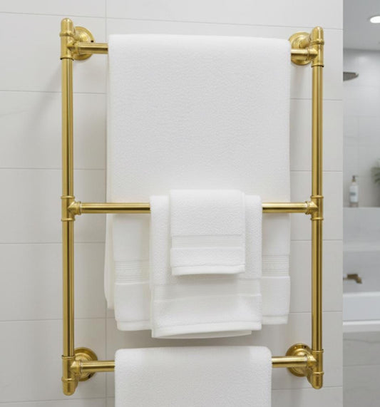 Unlacquered Brass Shower Towel Rack, Wall-Mounted Bathroom Organize.