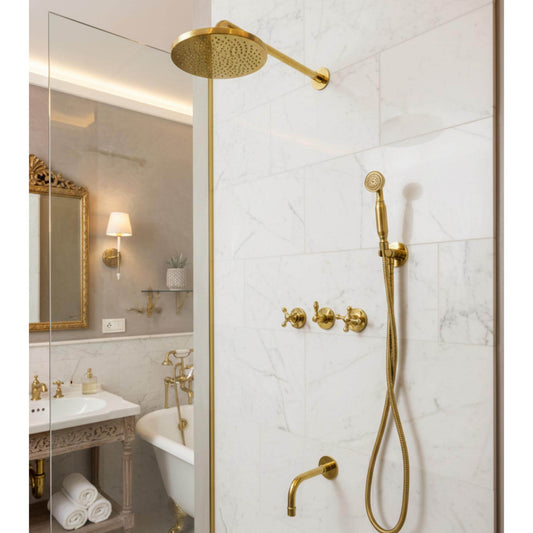 Unlacquered Solid brass shower system set, shower valve.