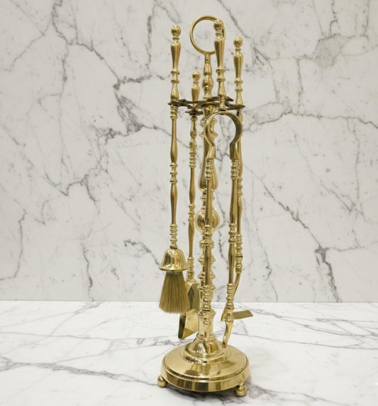 Unlacquered Solid Brass Fireplace Tool Set, Hearth Accessories