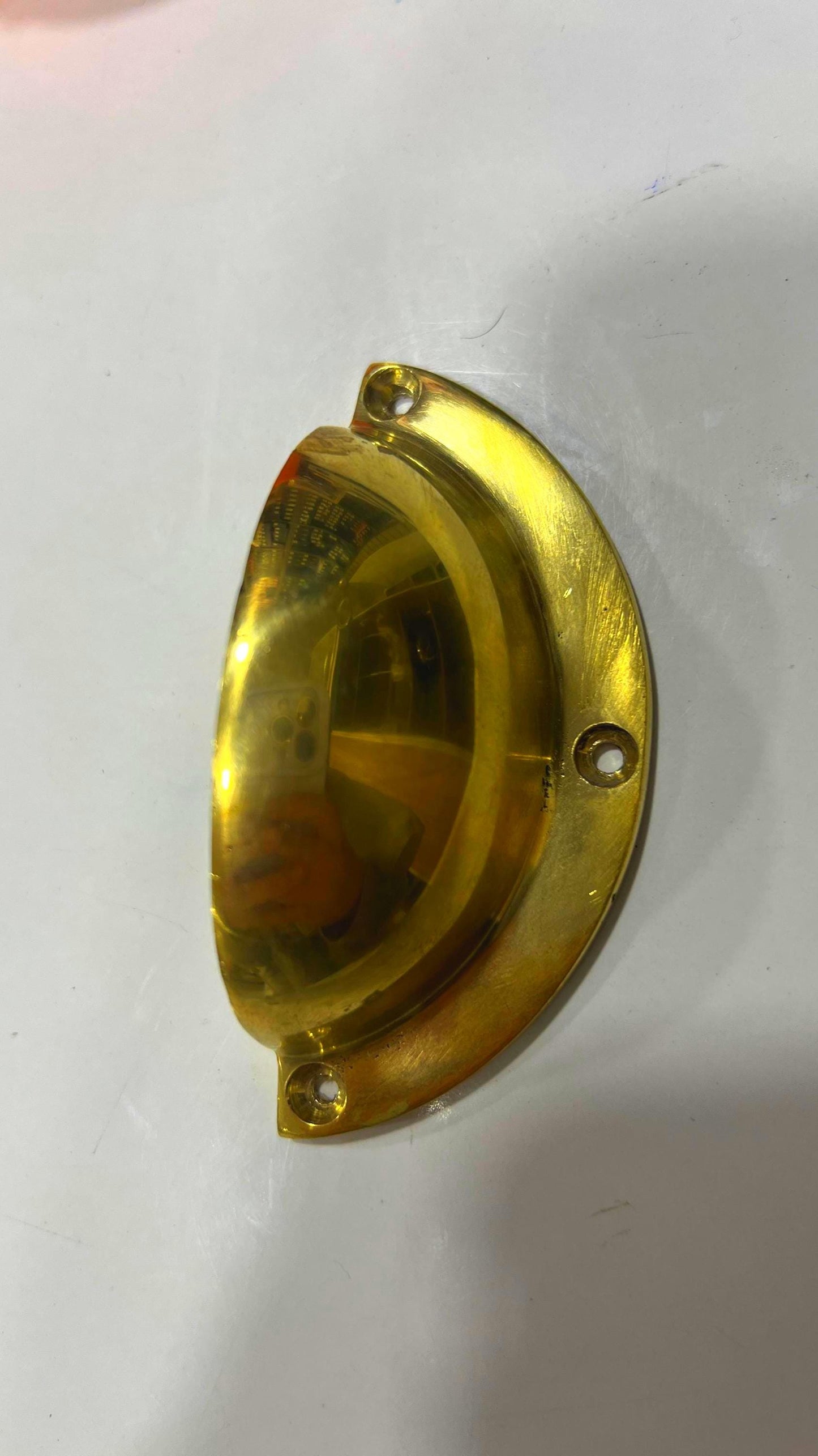 Unlacquered Solid Brass Cup Pull, Vintage Drawer & Cabinet Handle.