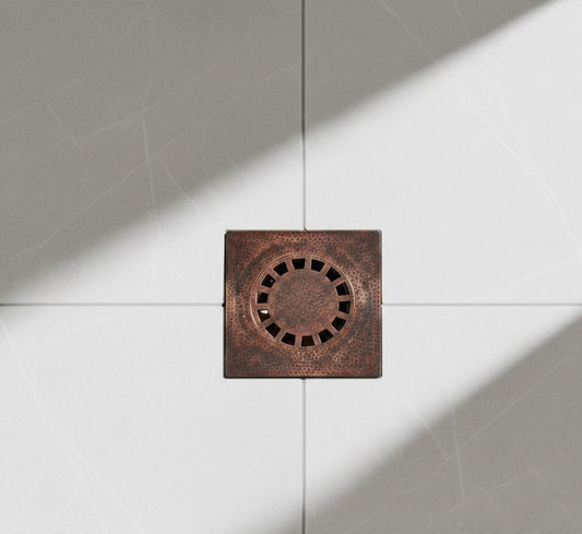 Hammered Copper Floor Drain Cover, Square Shower Drain