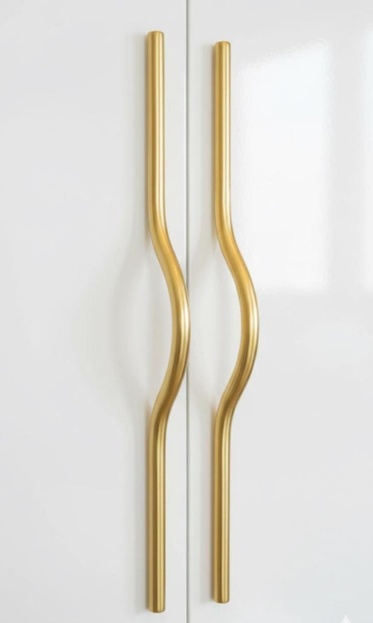 Unlacquered Brass Curved Arch Cabinet Handles.