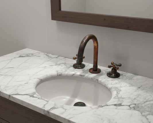 Unlacquered Copper Bathroom Faucet, Solid 3-Hole Deck Mount Vanity Sink Tap.