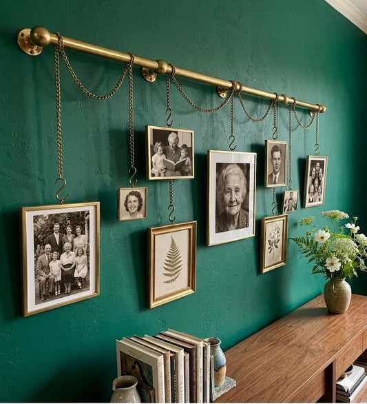 Unlacquered Solid Brass Picture Rail Hanging Kit - Vintage Gallery Wall Art Display System