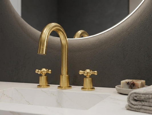 Unlacquered Solid Brass Faucet for bathroombathroom, 3-Hole Vanity Bathroom Fixture.