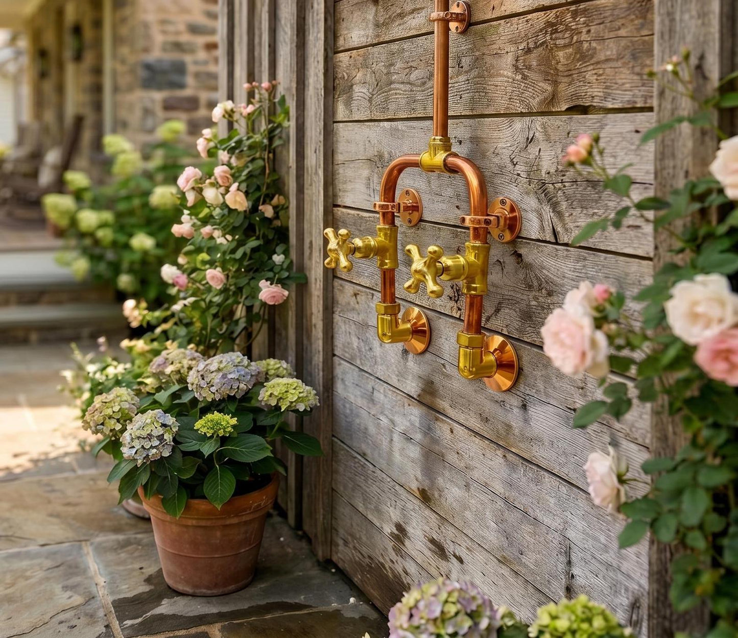 Unlacquered Solid Copper Outdoor System Shower_Outdoor Shower Wall Mount Faucet