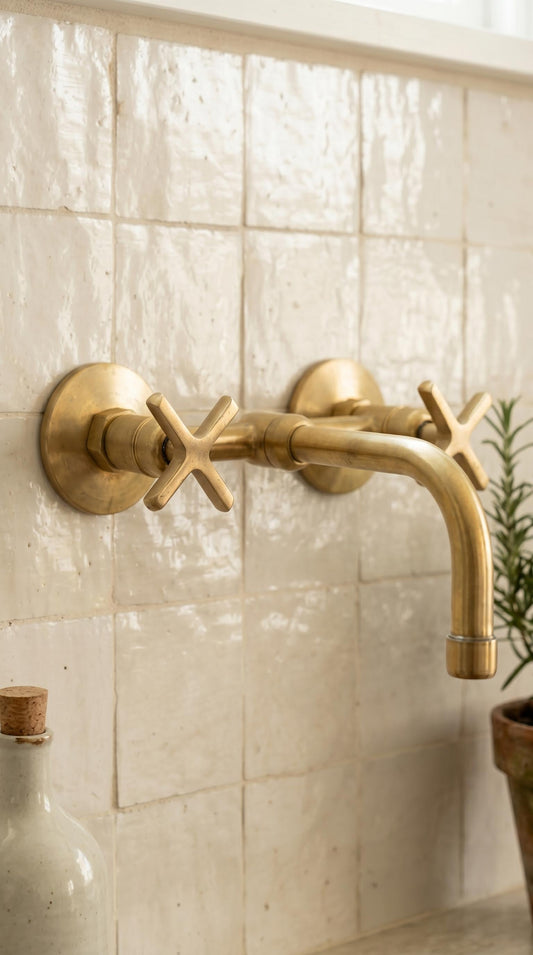 Unlacquered Solid Brass Wall-Mounted Faucet.