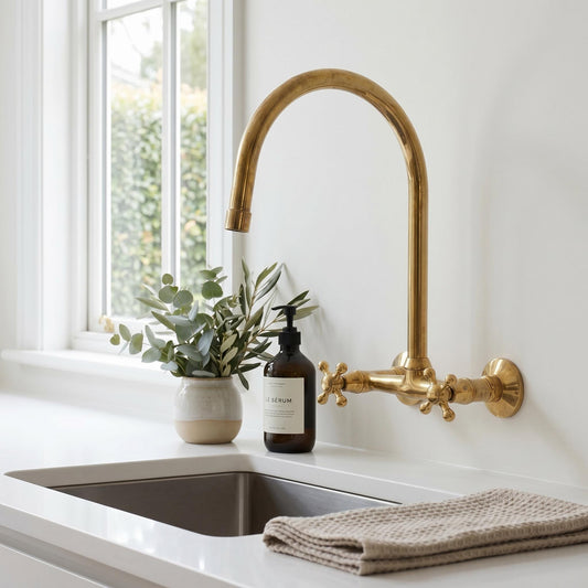 Unlacquered Solid Brass Kitchen Wall Mount Faucet
