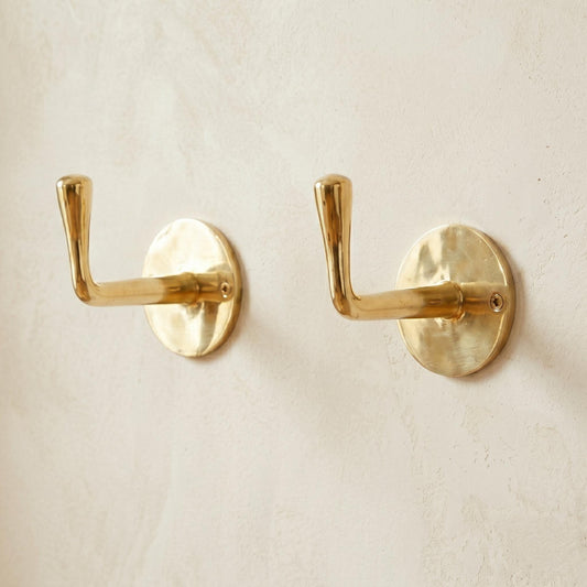 Unlacquered Solid Brass Hooks, Single Wall-Mounted Hook