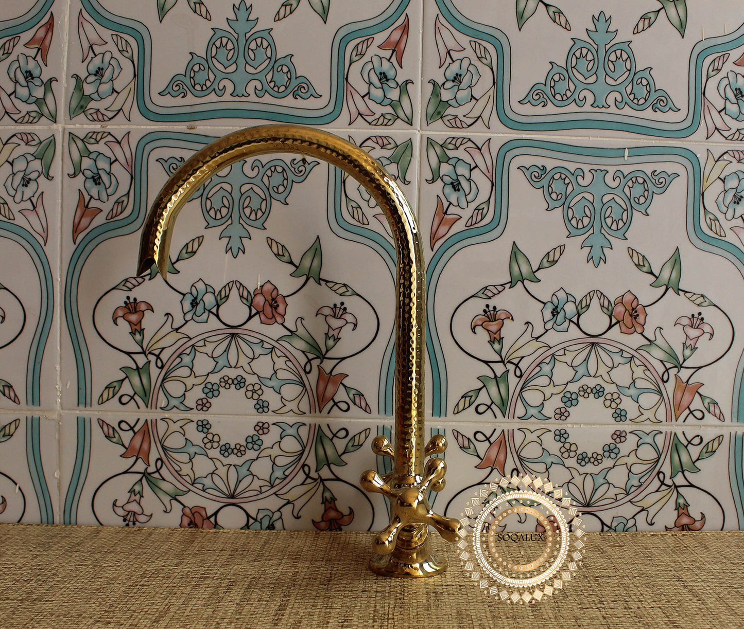 Unlacquered Solid Brass Faucet, Antique Hammered Faucet for Kitchen