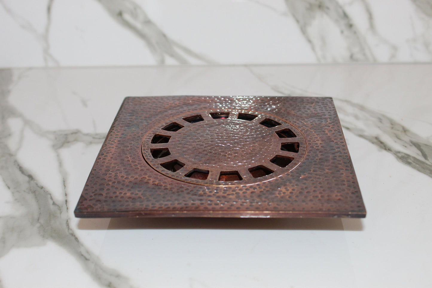 Hammered Copper Floor Drain Cover, Square Shower Drain