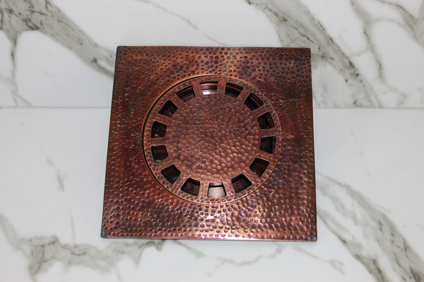 Hammered Copper Floor Drain Cover, Square Shower Drain