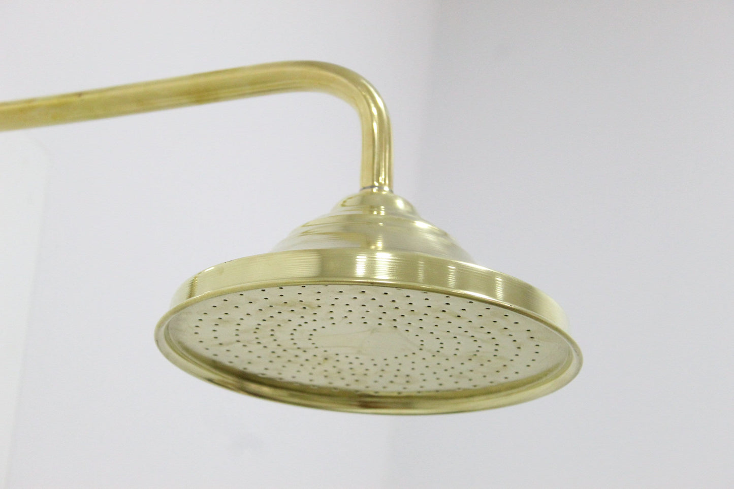 Unlacquered Solid Brass Shower Head - Round ShowerHead with Arm Extension.