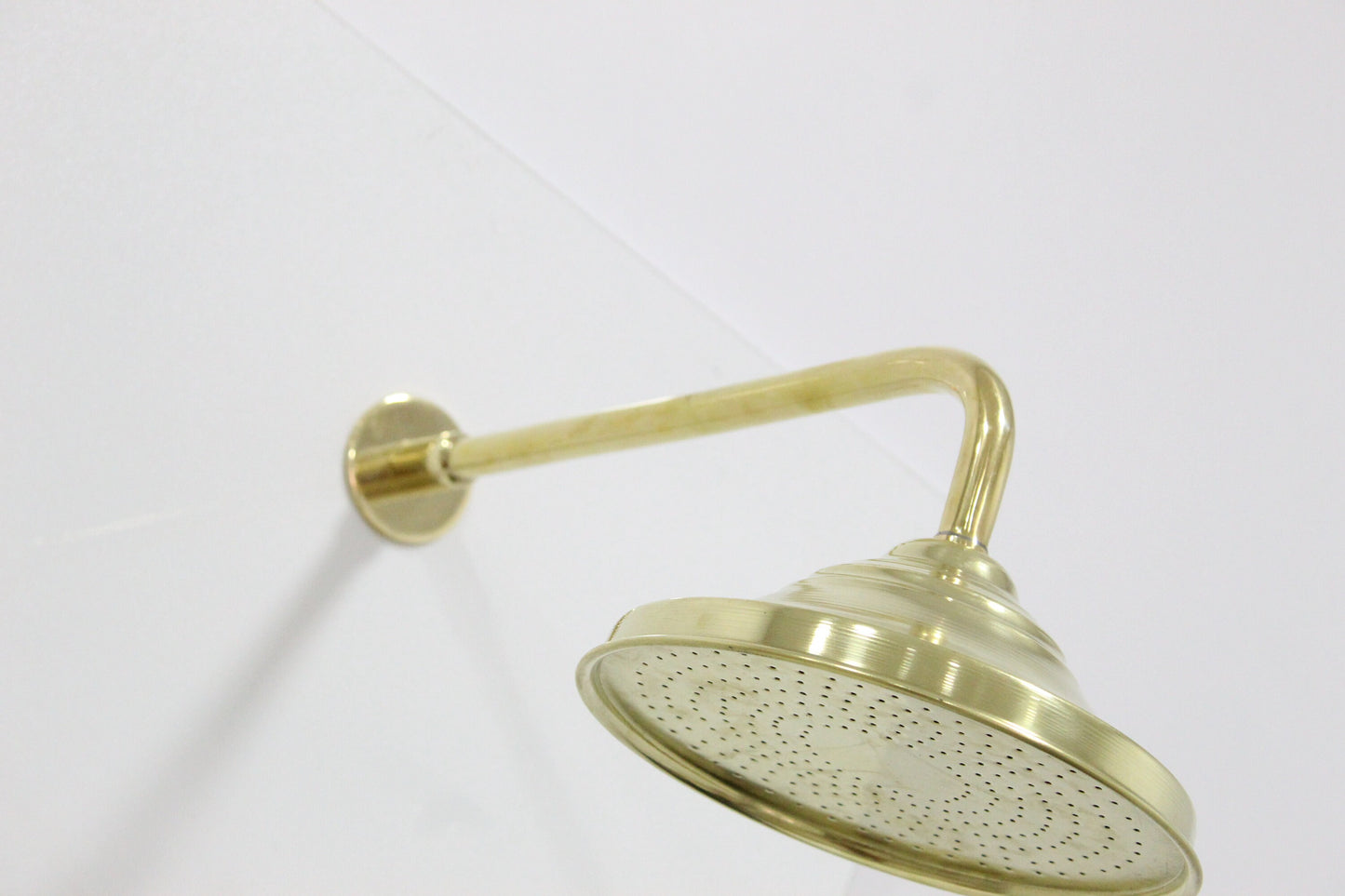 Unlacquered Solid Brass Shower Head - Round ShowerHead with Arm Extension.