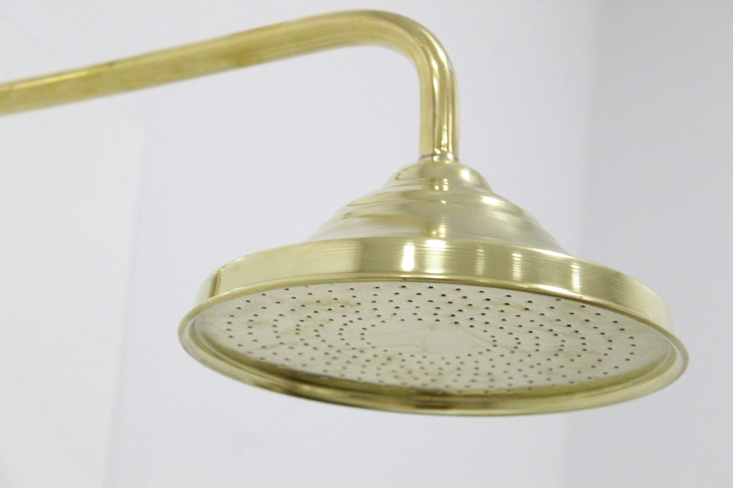 Unlacquered Solid Brass Shower Head - Round ShowerHead with Arm Extension.