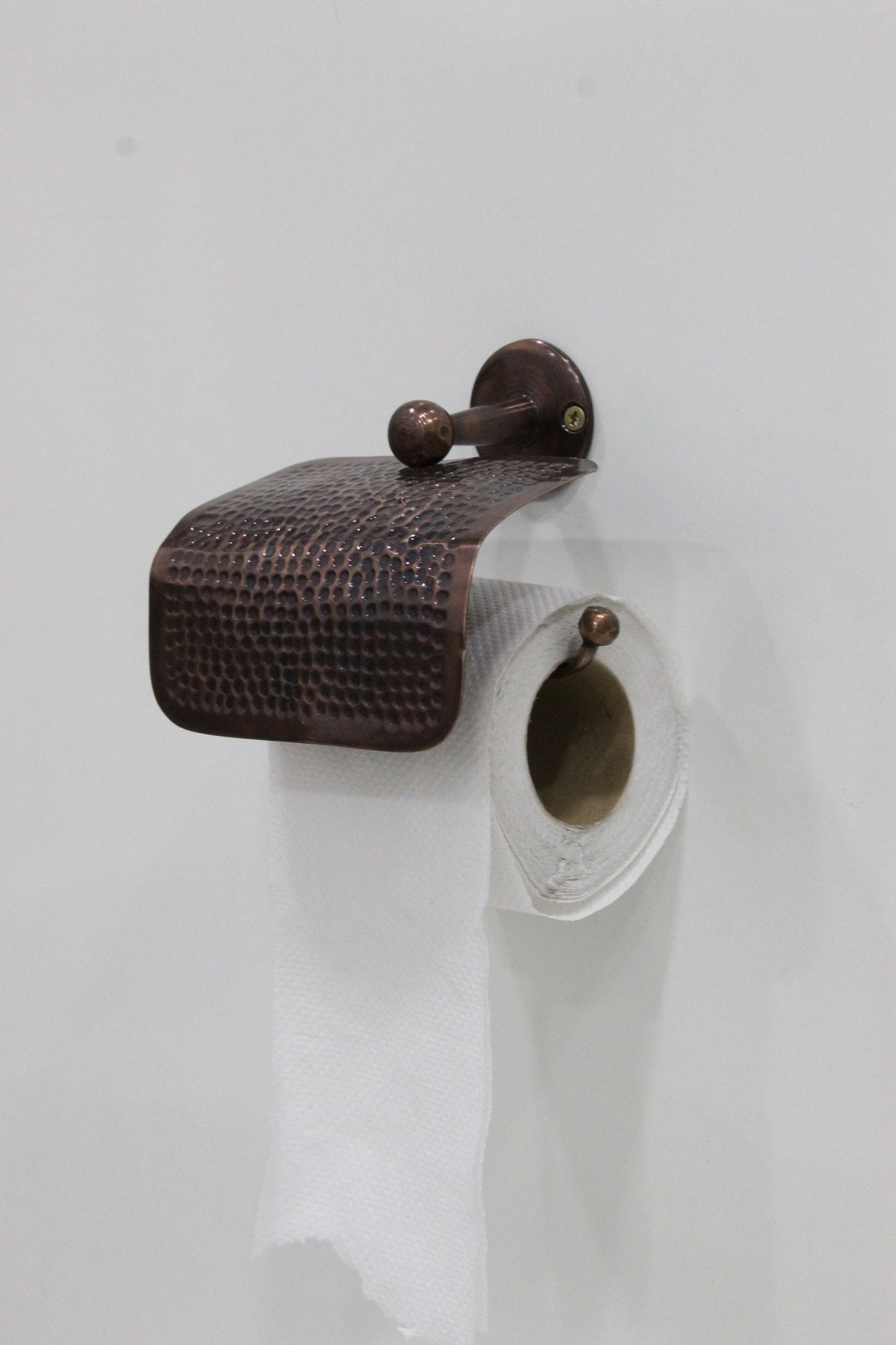Handmade Copper Wall Mounted Toilet Paper Holder, Toilet Roll Holder with Sliding Cover.