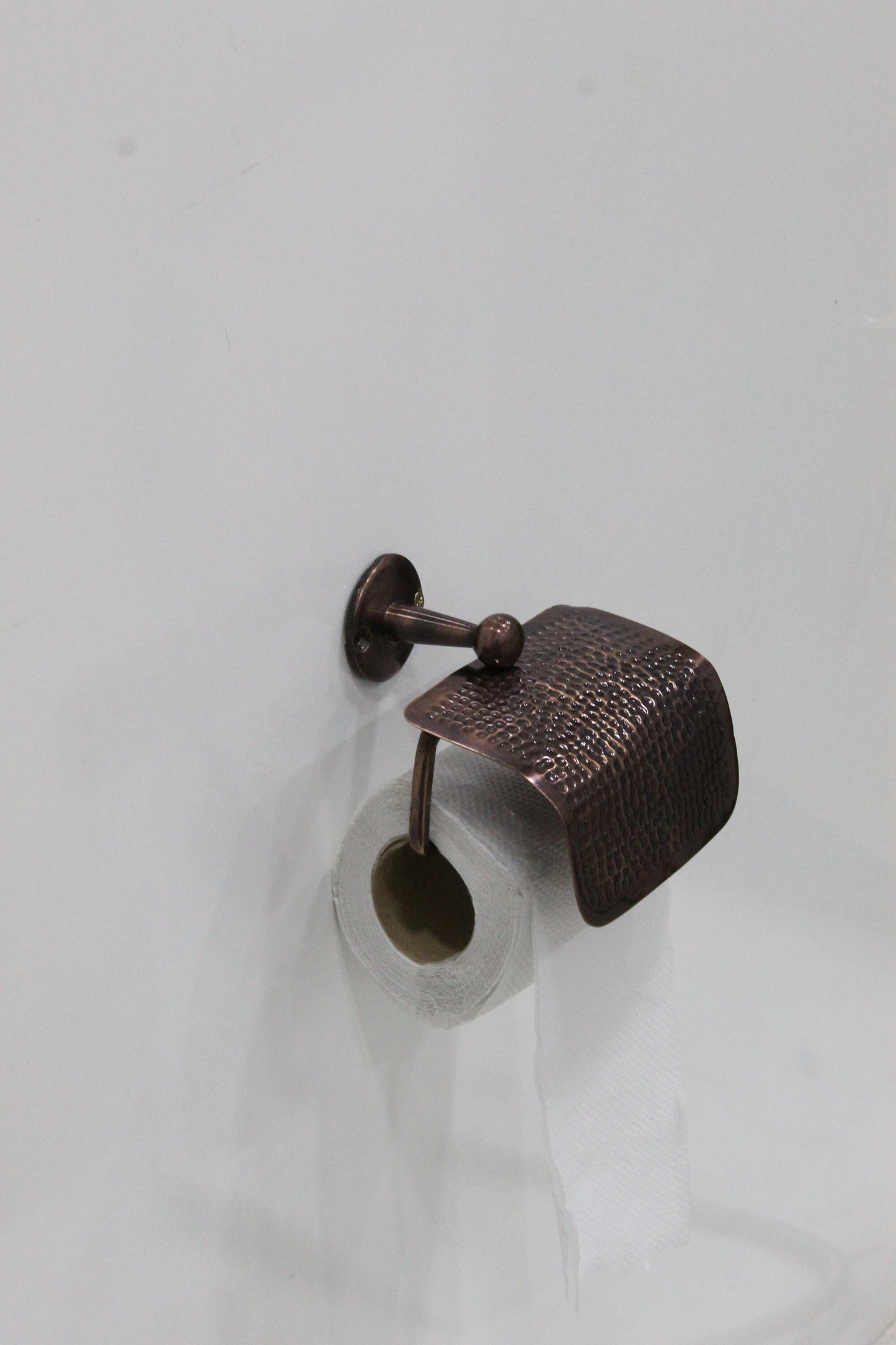 Handmade Copper Wall Mounted Toilet Paper Holder, Toilet Roll Holder with Sliding Cover.