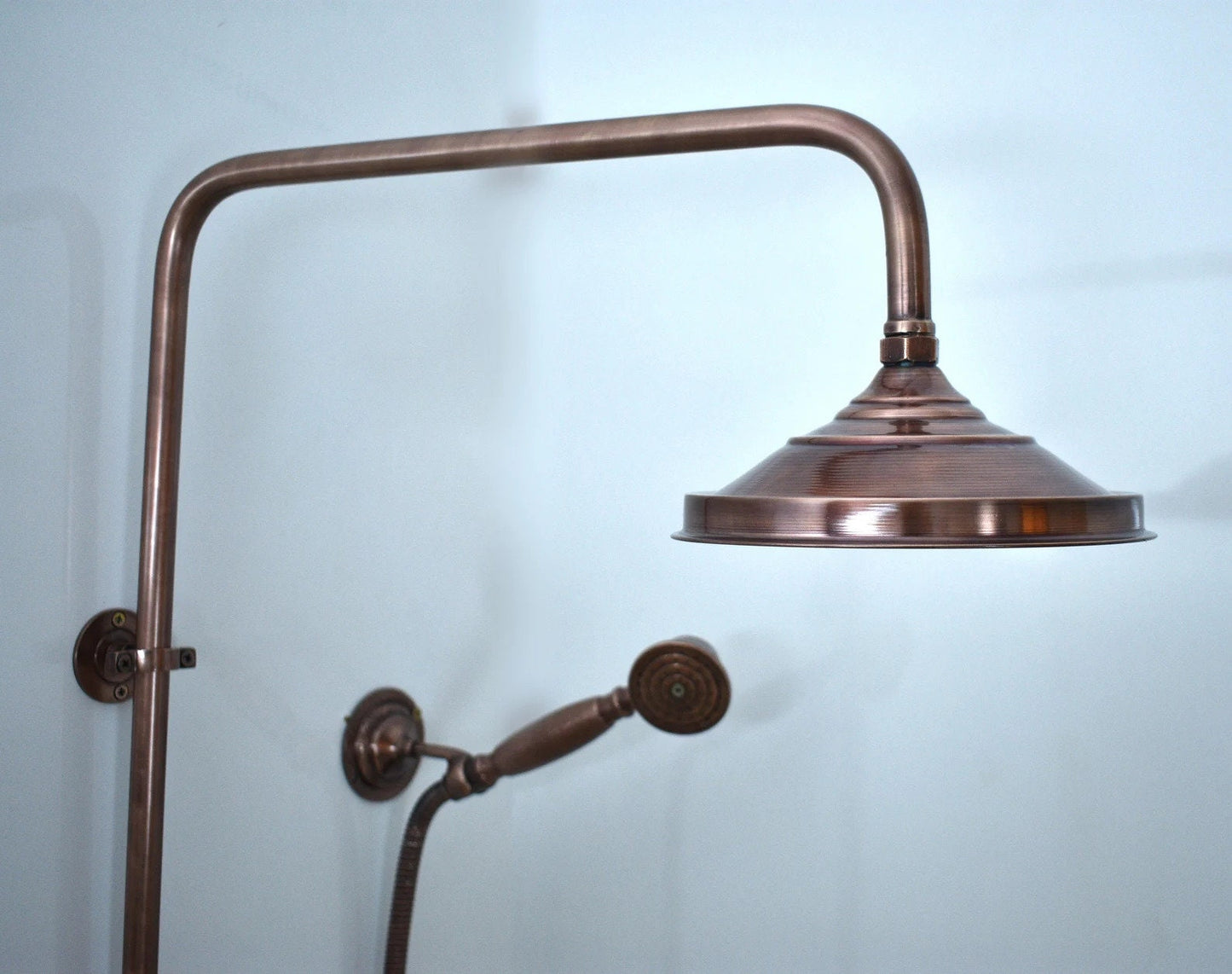 Unlacquered Copper Shower System, Aged Copper Shower, Shower.