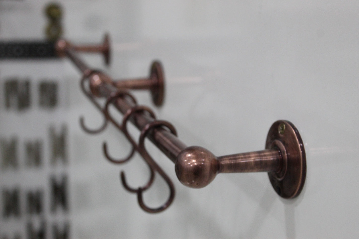 Unlacquered Copper Pot Rack For kitchen, Pot Rail or Pan Rail with S hooks.