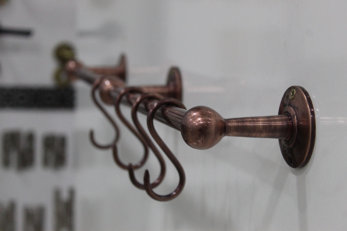 Unlacquered Copper Pot Rack For kitchen, Pot Rail or Pan Rail with S hooks.