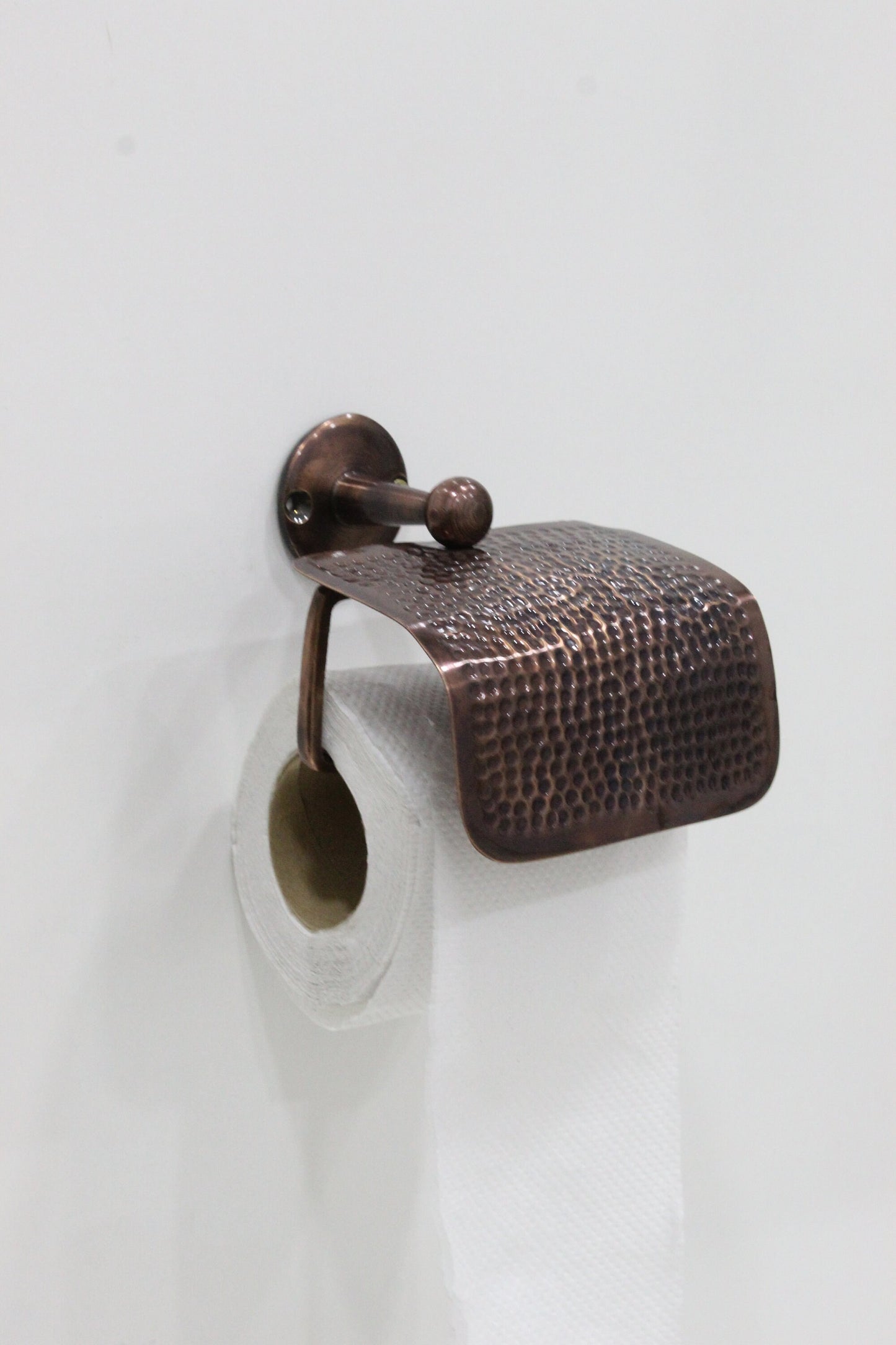 Handmade Copper Wall Mounted Toilet Paper Holder, Toilet Roll Holder with Sliding Cover.