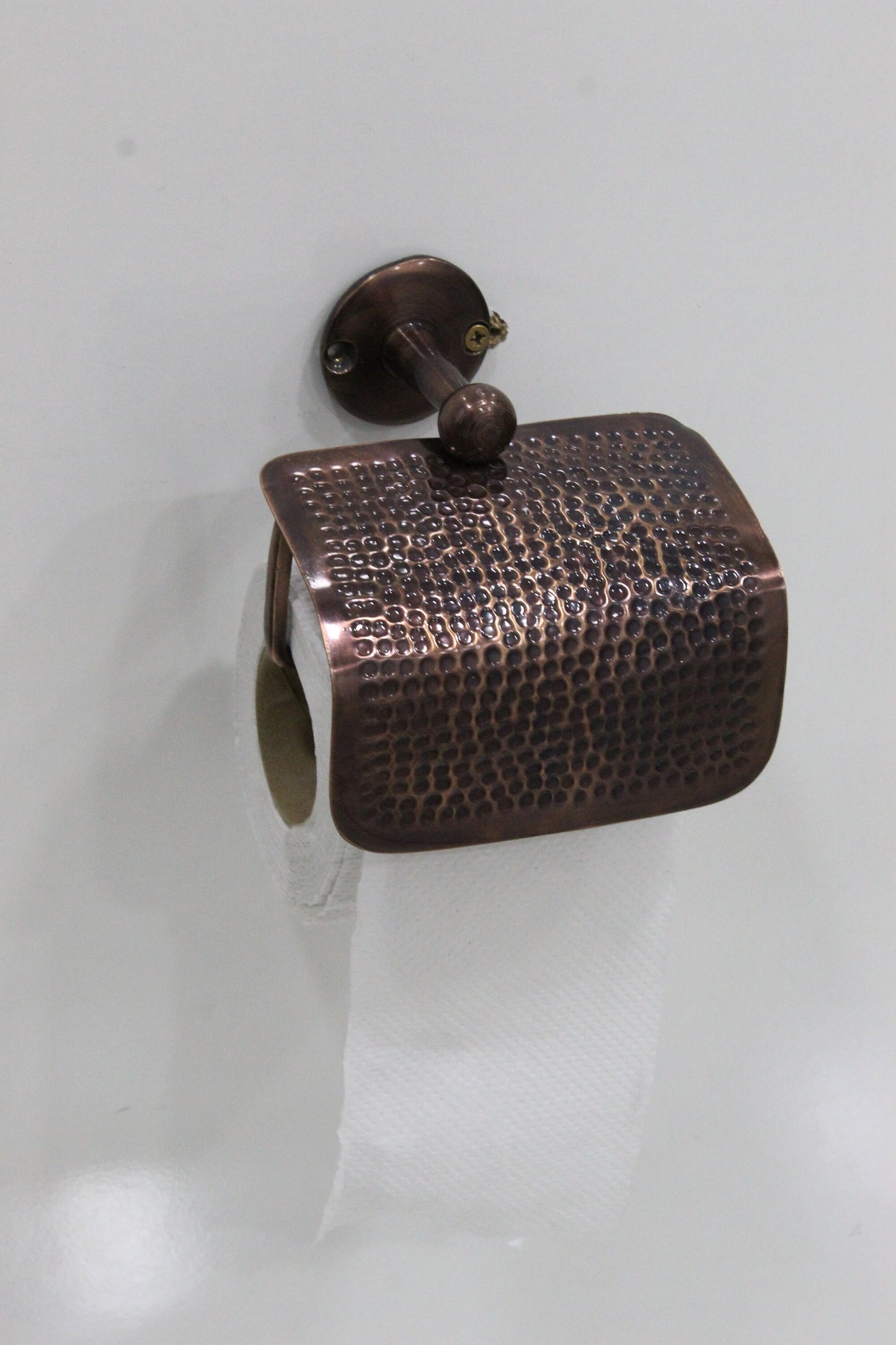 Handmade Copper Wall Mounted Toilet Paper Holder, Toilet Roll Holder with Sliding Cover.