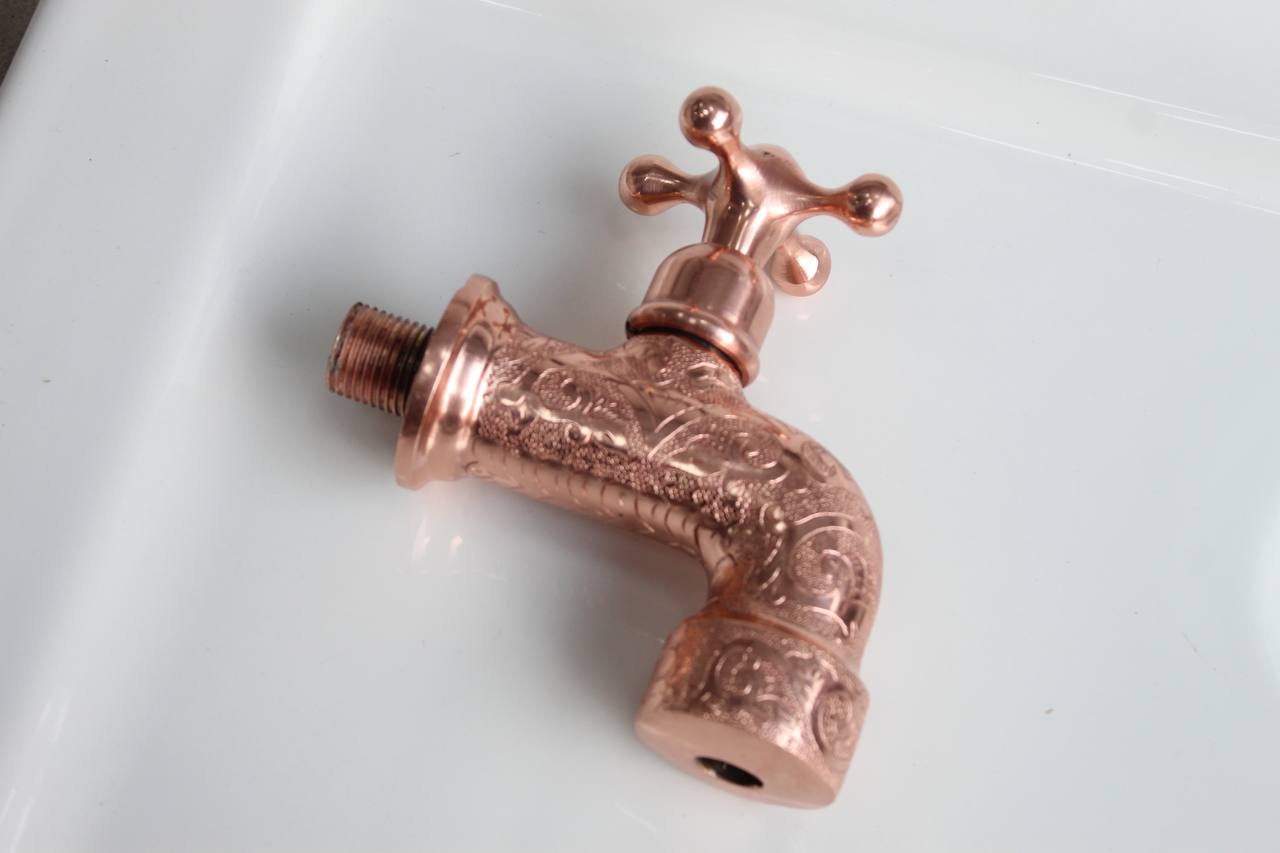 Engraved Copper Water Tap, Single Handle Faucet Cold Water.