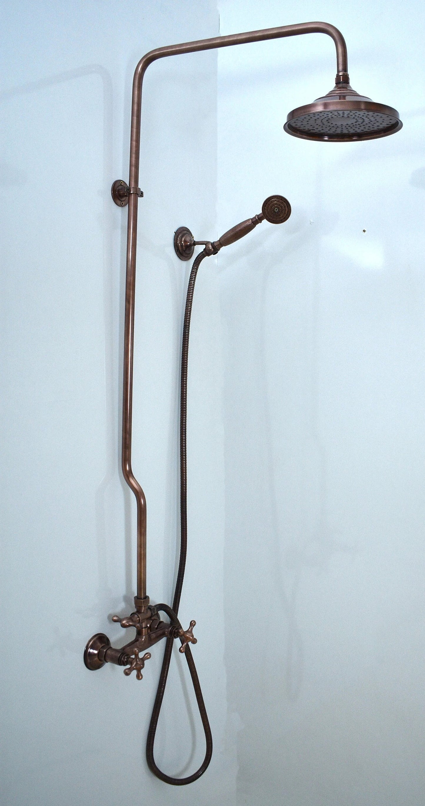 Unlacquered Copper Shower System, Aged Copper Shower, Shower.