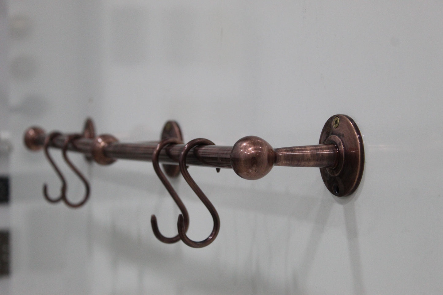 Unlacquered Copper Pot Rack For kitchen, Pot Rail or Pan Rail with S hooks.
