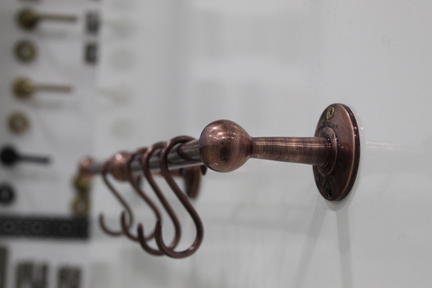 Unlacquered Copper Pot Rack For kitchen, Pot Rail or Pan Rail with S hooks.