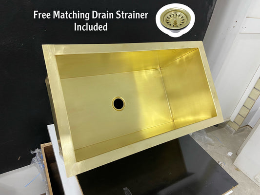 Solid Unlacquered Brass Undermount Kitchen Sink, Kitchen Bar Sink.