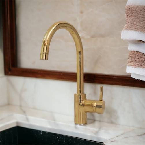 Unlacquered Brass Single Hole Faucet, Brass kitchen faucet, Sink faucet, kitchen sink.