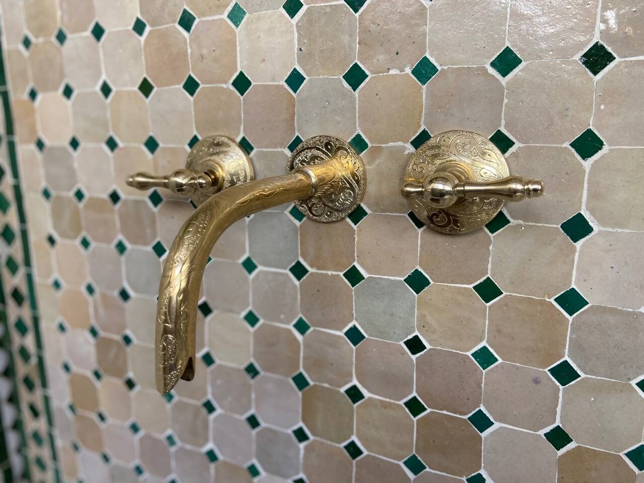 Engraved Brass Wall Mounted Faucet - Antique Engraved Faucet, Solid Brass Bathroom Faucet.