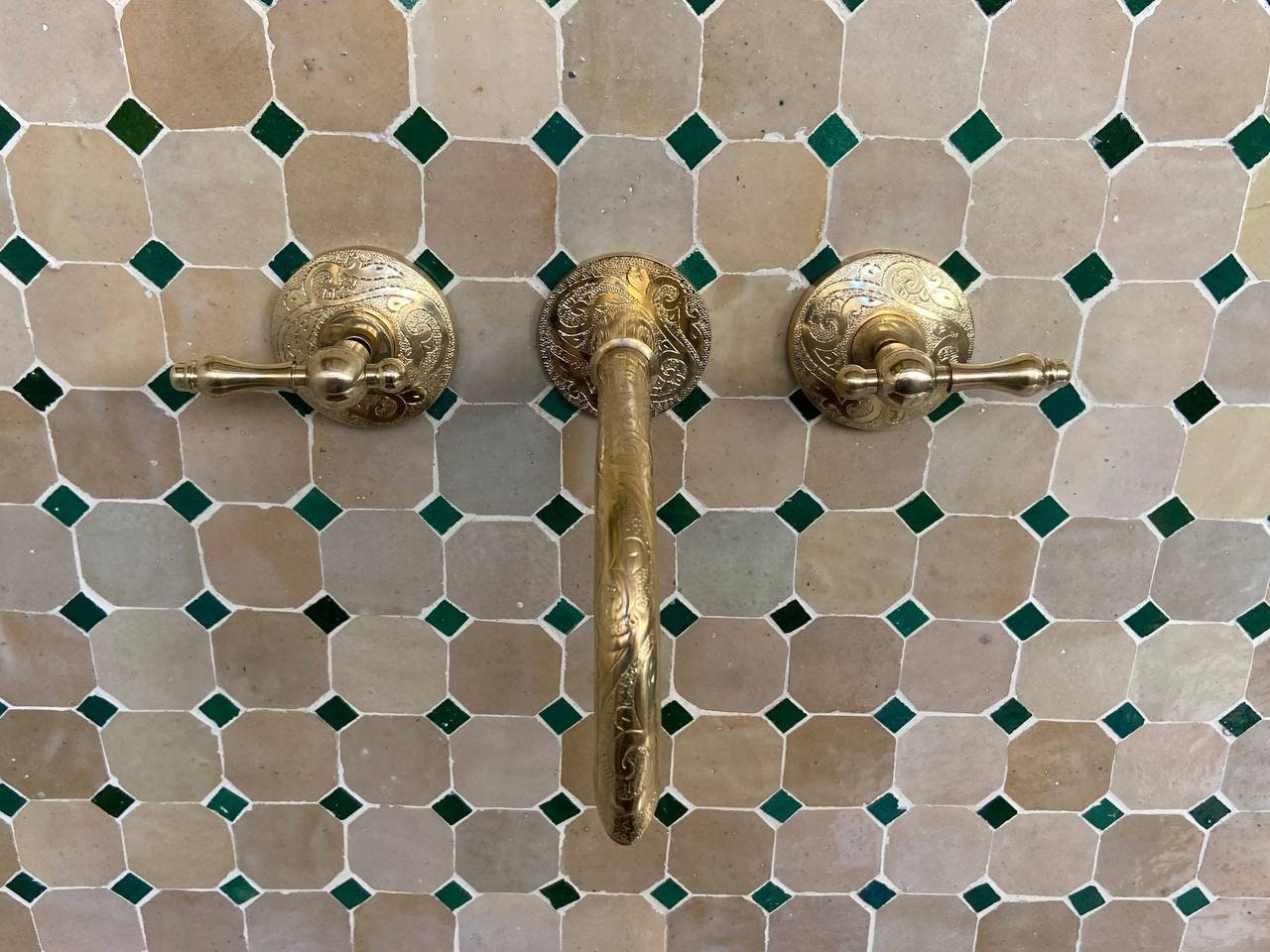 Engraved Brass Wall Mounted Faucet - Antique Engraved Faucet, Solid Brass Bathroom Faucet.