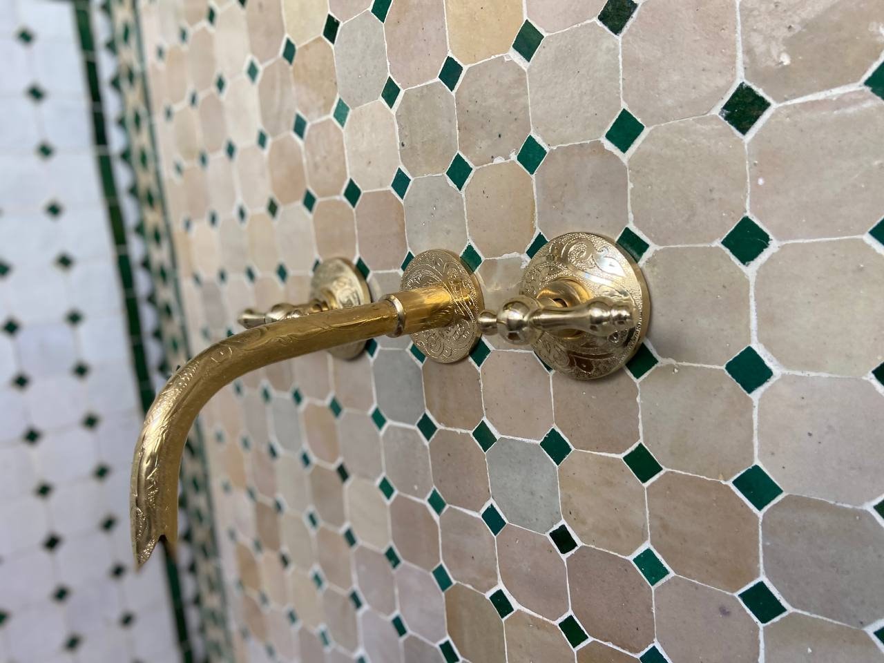 Engraved Brass Wall Mounted Faucet - Antique Engraved Faucet, Solid Brass Bathroom Faucet.