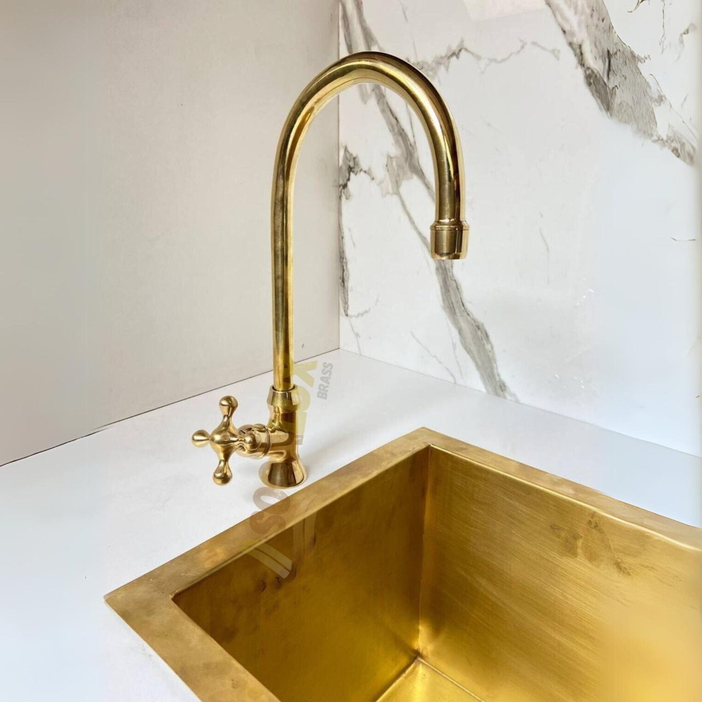 Unlacquered Brass Bar Kitchen Faucet, Cold Water Single Hole, Vintage kitchen.