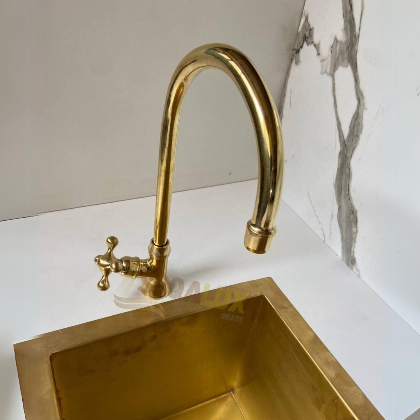 Unlacquered Brass Bar Kitchen Faucet, Cold Water Single Hole, Vintage kitchen.