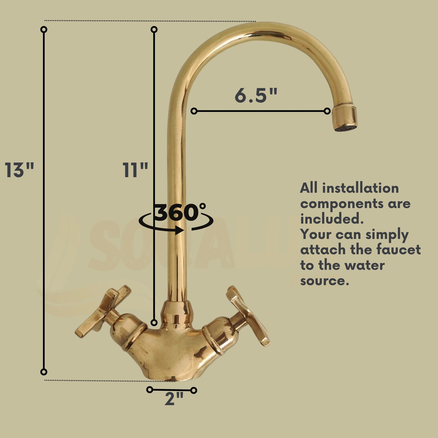 Unlacquered bronze solid Brass Kitchen Faucet, Classic Design for your Kitchen or Bathroom.